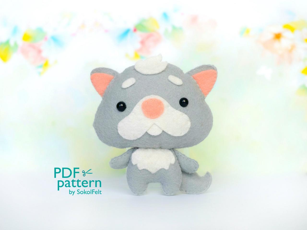Felt Persian cat toy sewing PDF pattern, Himalayan kitty softie DIY tutorial, Plush pet, Baby crib mobile toy