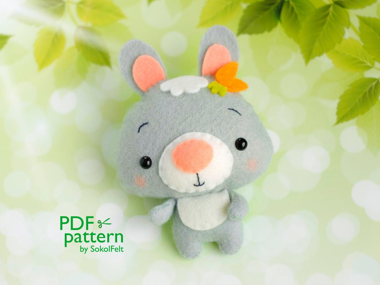 Bunny PDF pattern, Felt woodland animal plush toy sewing tutorial, Baby crib mobile toy, Felt rabbit ornament