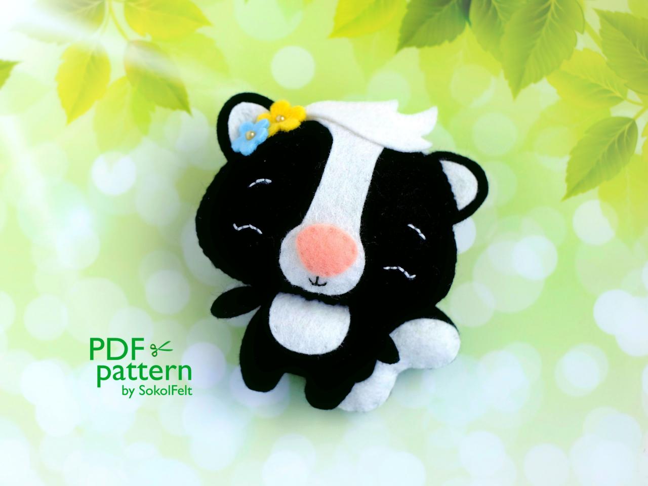 Skunk Pdf Pattern, Felt Woodland Animal Plush Toy Sewing Tutorial, Baby Crib Mobile Toy, Skunk Ornament
