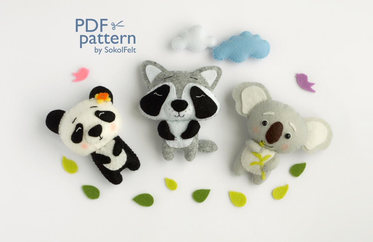 Felt woodland animal toys sewing PDF pattern, Felt animal ornaments set, Toy patterns for baby crib mobile, Digital tutorials
