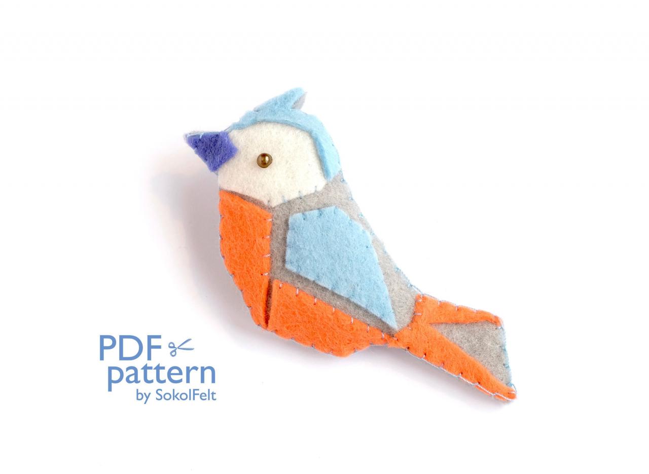 Felt Bird Toy Sewing Pdf Pattern, Felt Bird Brooch, Origami Bird Ornament, Diy Easy Hand Sewing Bird Tutorial, Lovebird, Bluebird, Bullfinch