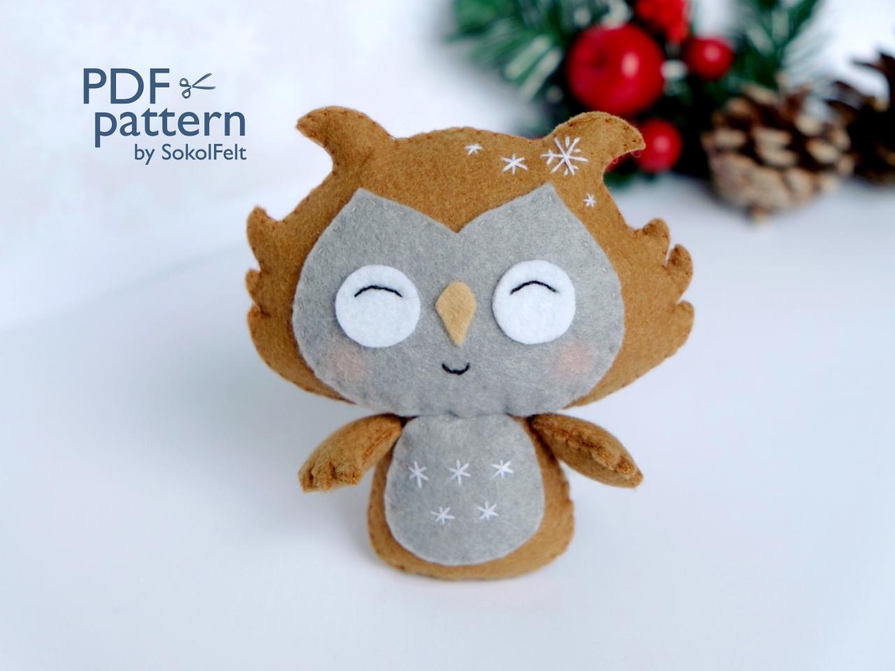 Felt Owl Toy Sewing Pdf Pattern, Felt Bird Ornament, Felt Woodland Animal Pattern, Felt Christmas Ornament Pattern, Diy Owl Tutorial