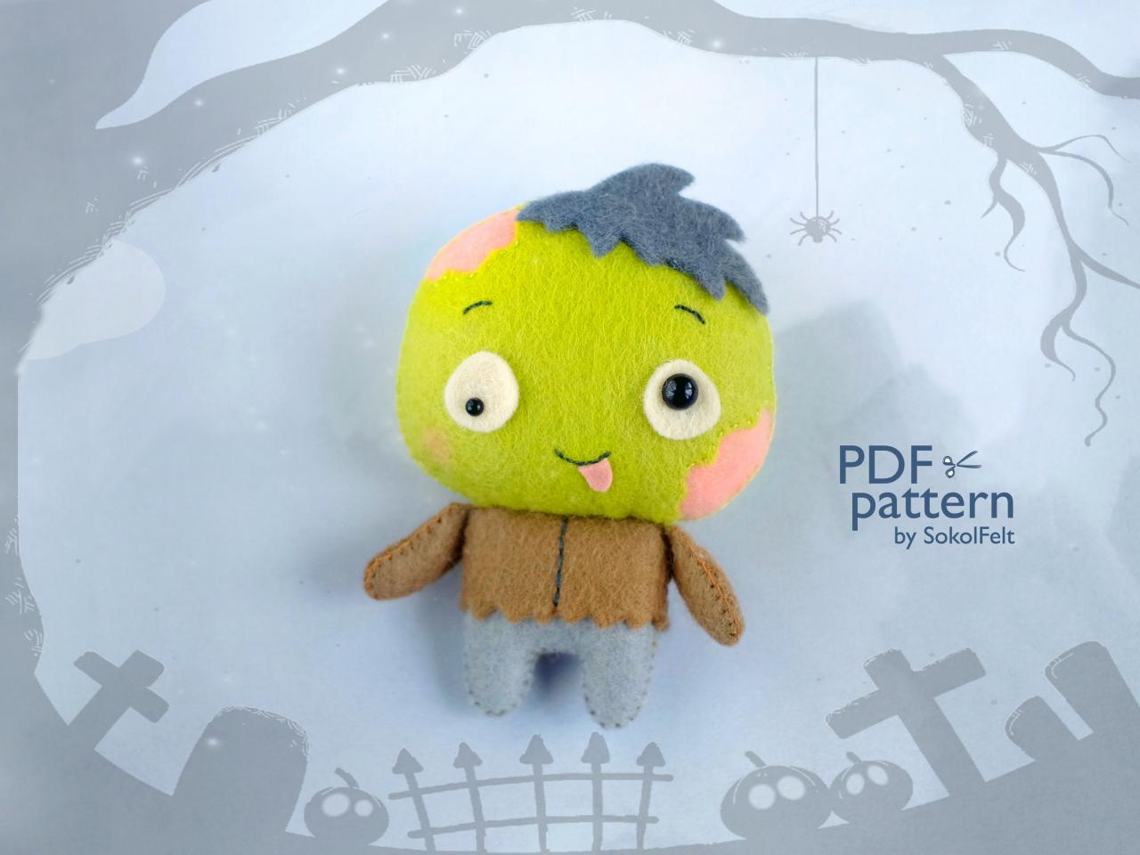 Cute Zombie toy sewing PDF pattern, Felt Halloween ornament, Easy to make Halloween toy