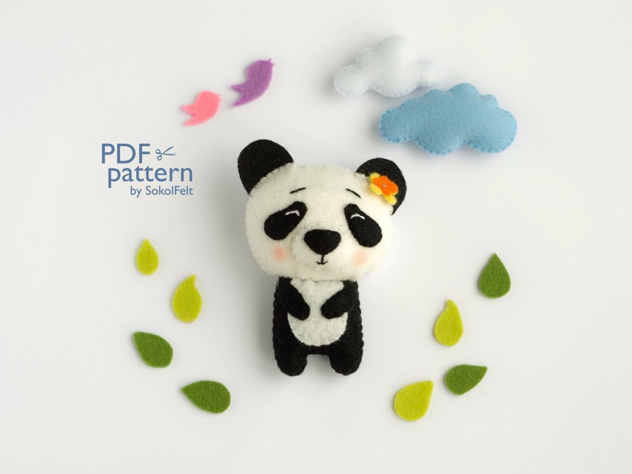 Felt Panda Toy Sewing Pdf Pattern, Felt Woodland Animal Pattern, Baby Crib Mobile Toy, Felt Diy Panda Ornament