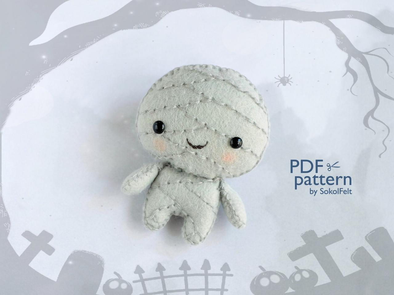 Felt mummy toy sewing PDF pattern, Easy to make Halloween toy, Felt mummy ornament, DIY halloween toy, Baby first Halloween