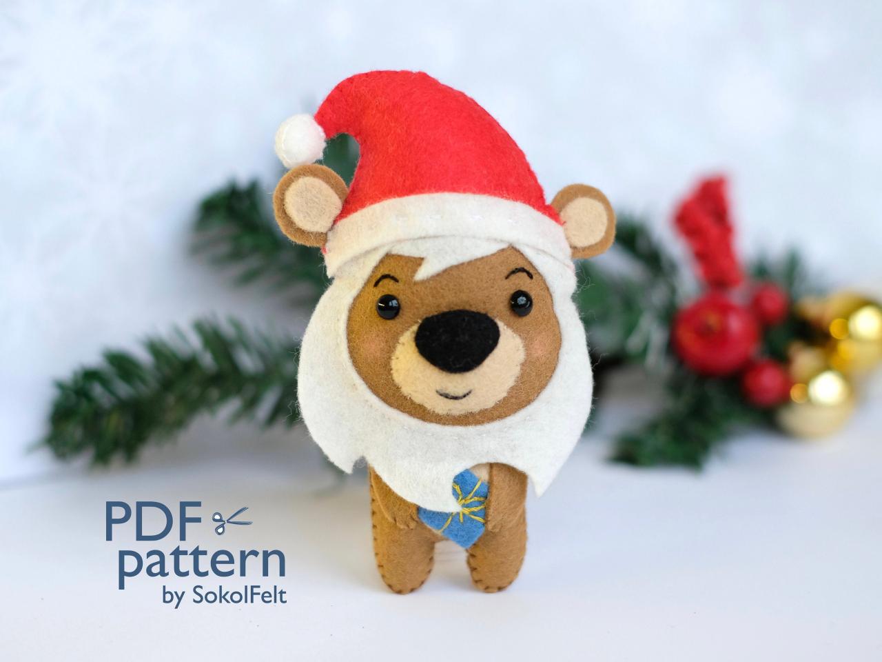 Felt Christmas Bear Toy Sewing Pdf Pattern, Christmas Woodland Animal, Felt Bear Ornament, Felt Santa Ornament, Christmas Tree Toy.