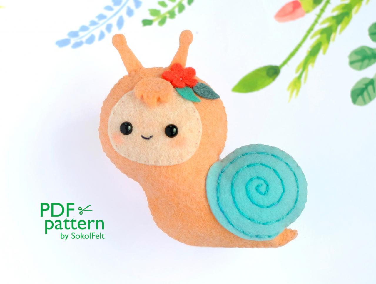 Little Snail Felt Toy Sewing Pdf And Svg Patterns, Cute Critter Plush Toy, Baby Crib Mobile Toy, Diy Felt Garland