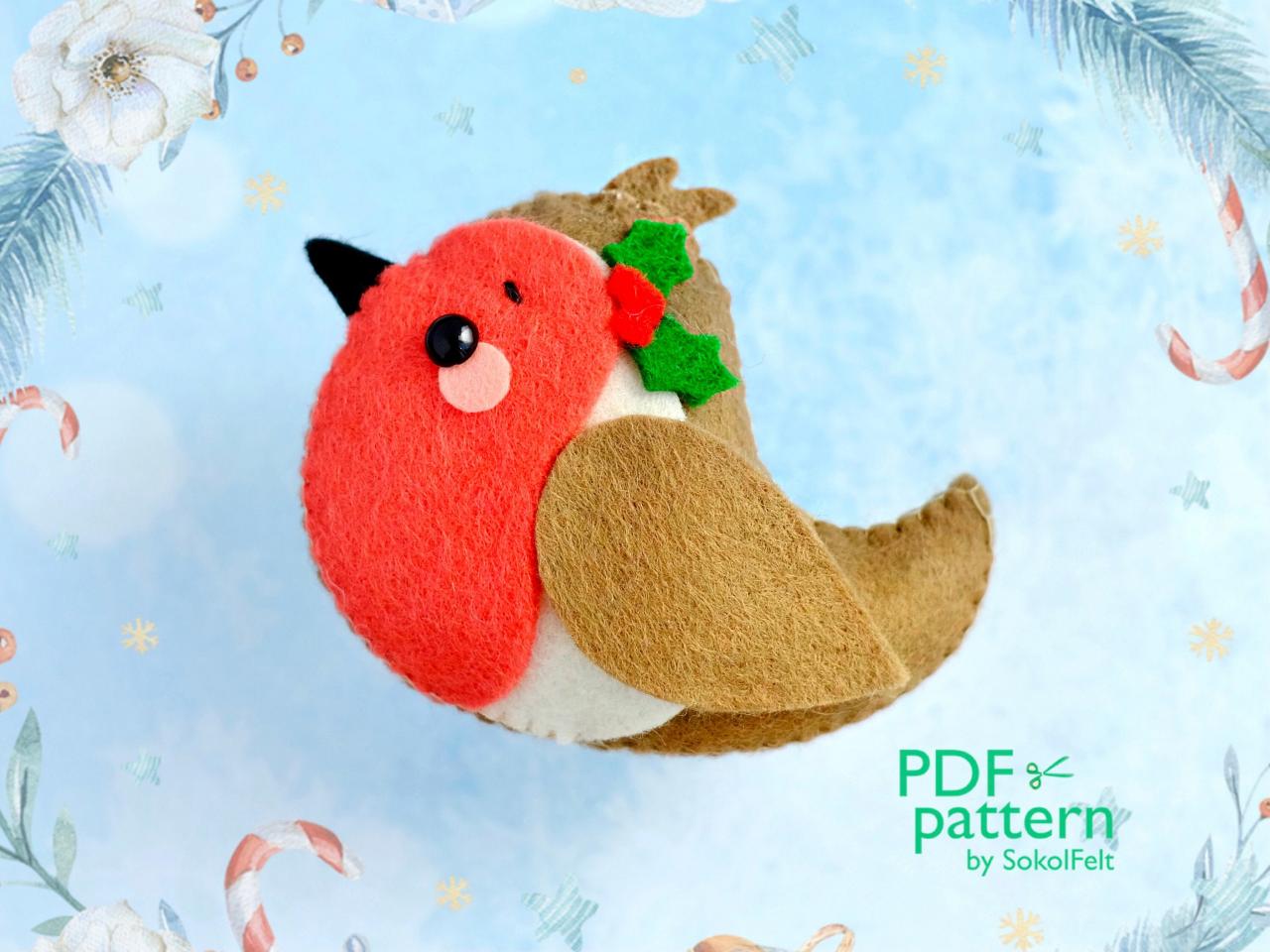 Christmas Robin Felt Toy Pdf And Svg Patterns, Christmas Tree Ornament, Felt Baby Mobile