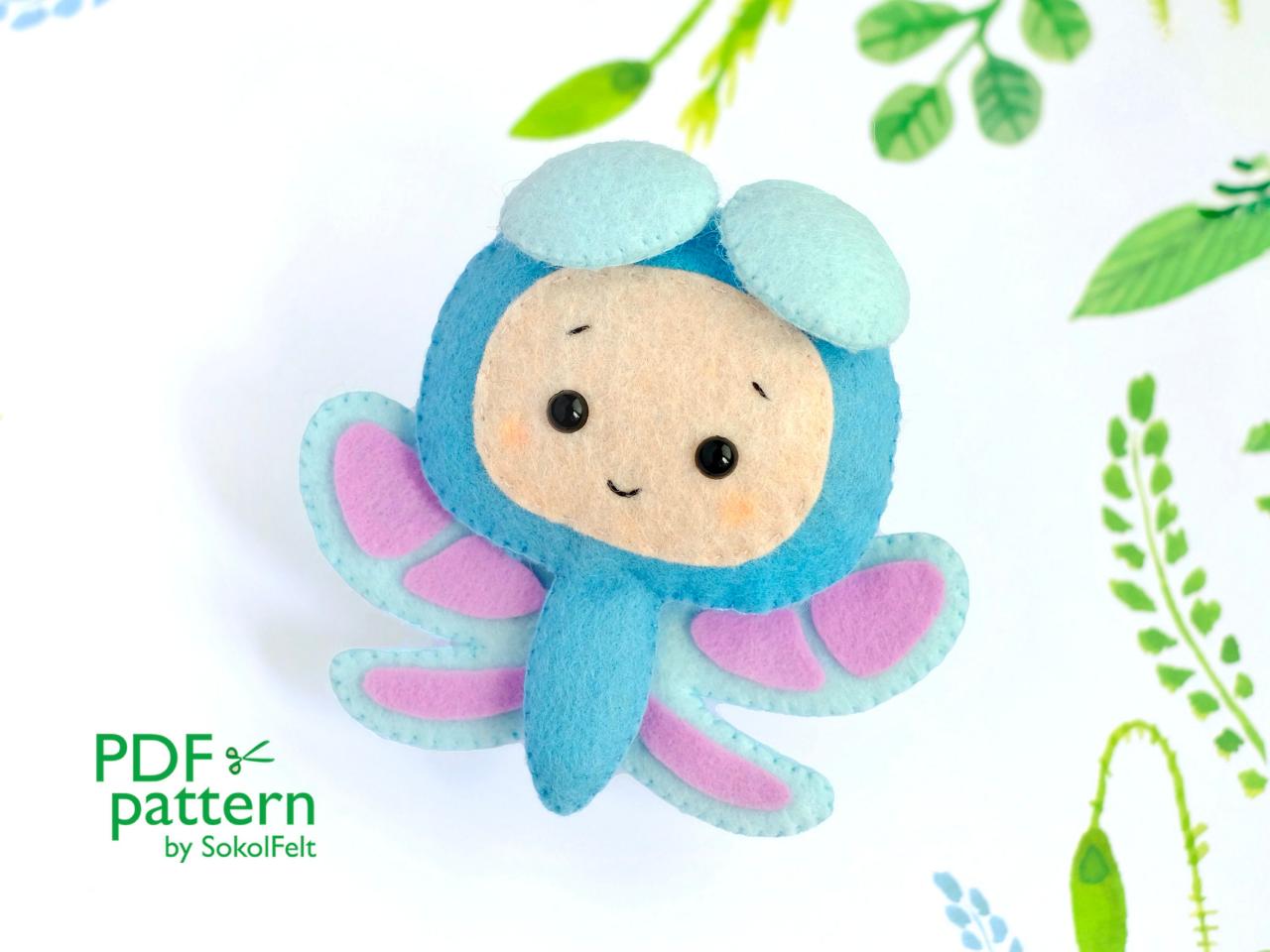 Little Dragonfly Felt Toy Sewing Pdf And Svg Patterns, Cute Bug Plush Toy, Baby Crib Mobile Toy, Diy Felt Garland
