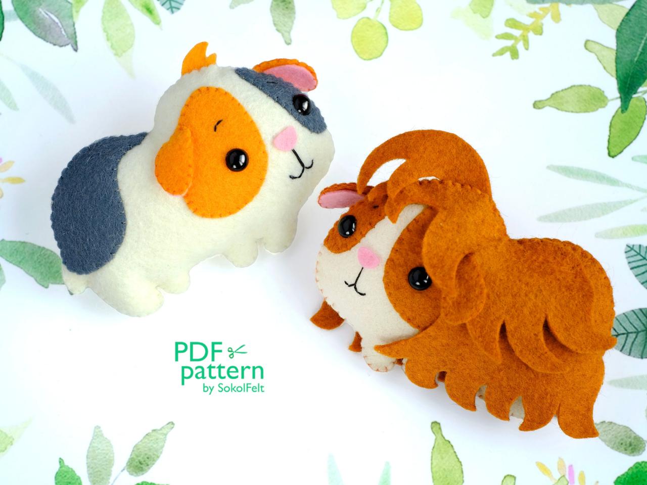 Guinea Pigs Felt Toy Sewing Pdf And Svg Patterns, Silkie Guinea Pig, Shelties, Felt Pet Toy, Baby Crib Mobile Toy