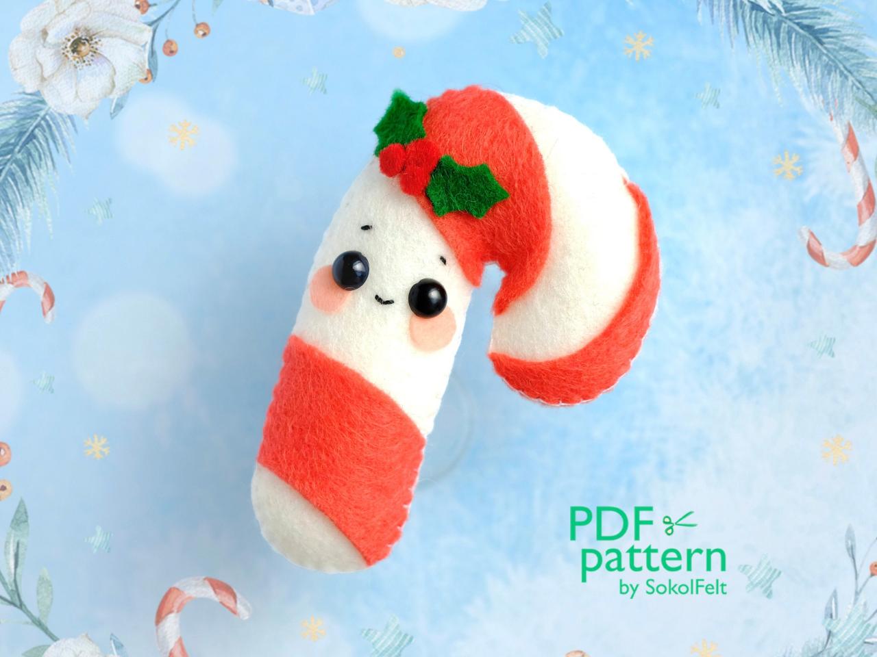 Christmas Candy Cane Felt Toy Pdf And Svg Patterns, Christmas Tree Ornament, Felt Baby Crib Mobile