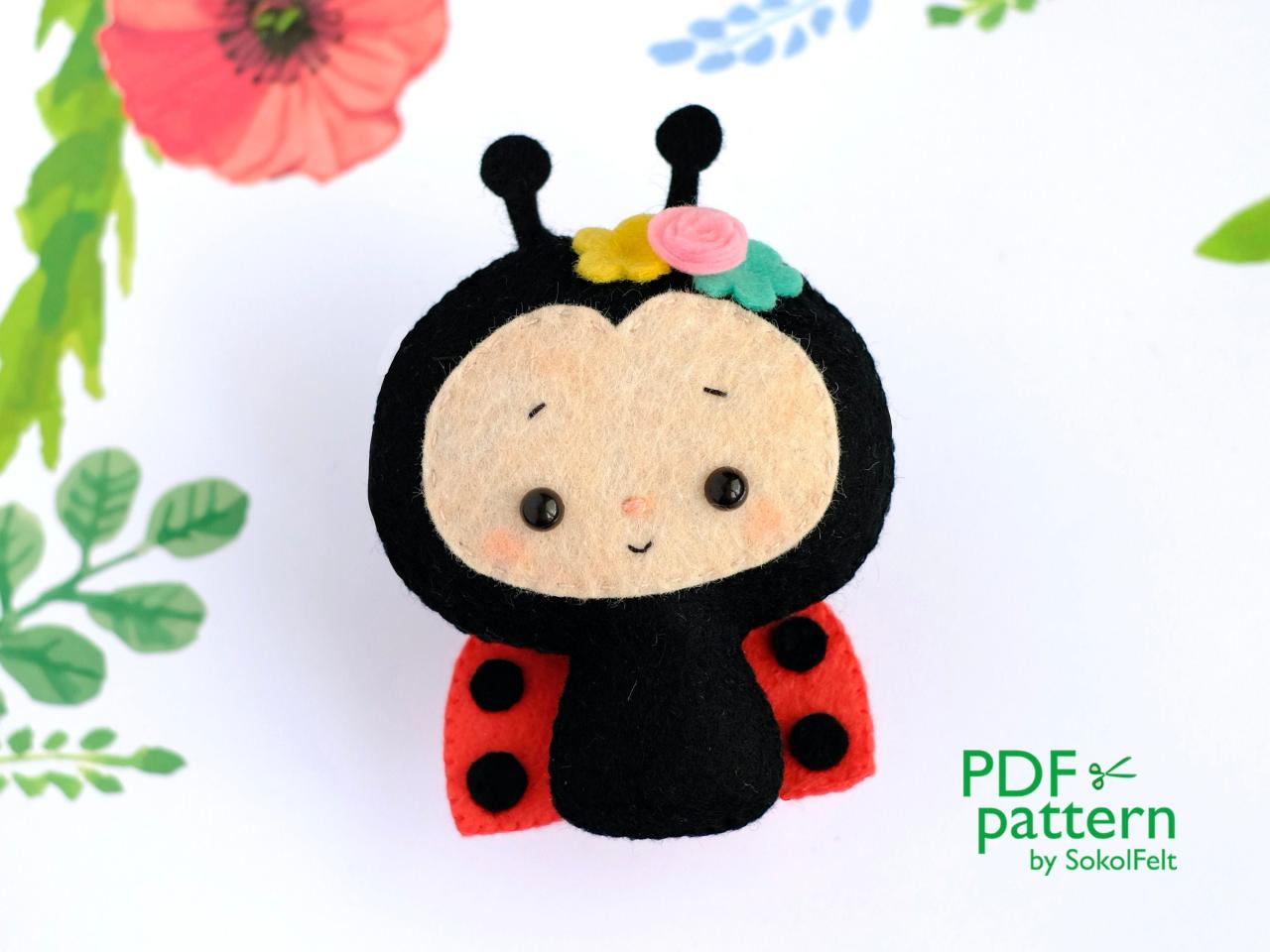 Little Ladybug Felt Toy Sewing Pdf And Svg Patterns, Cute Bug Plush Toy, Baby Crib Mobile Toy, Diy Felt Garland