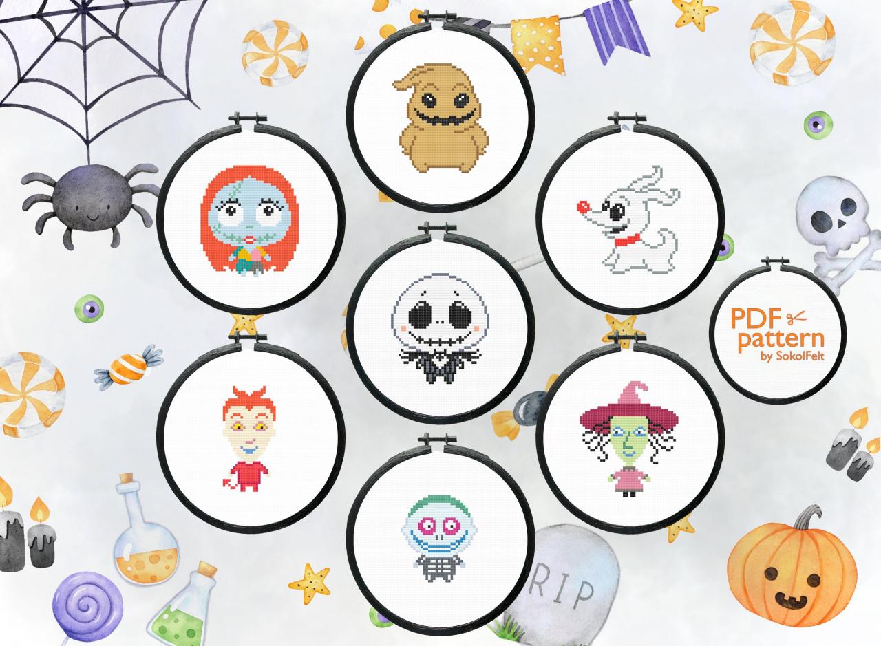 The Nightmare Before Christmas Cross Stitch Patterns, Set Of Halloween Cross Stitch Patterns, Christmas Embroidery Patterns, Cross Stitch For