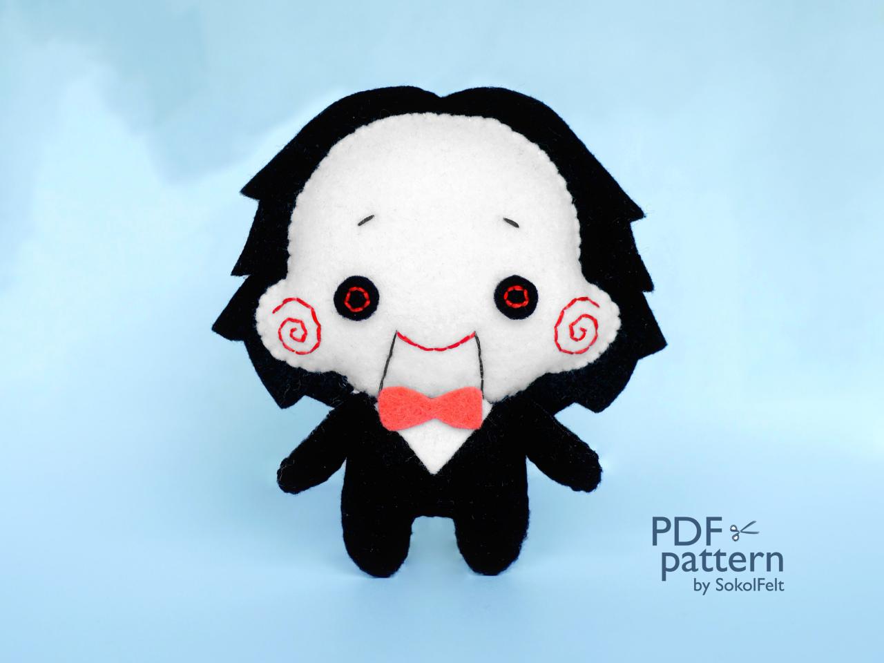 Billy The Puppet Doll Felt Toy Pdf And Svg Patterns, Horror Movie Character, Easy To Make Plush Toy For Halloween