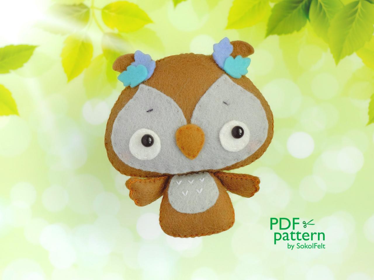 Baby owl felt toy sewing PDF and SVG patterns, Felt bird toy sewing tutorial, Baby crib mobile toy, Woodland animal ornament