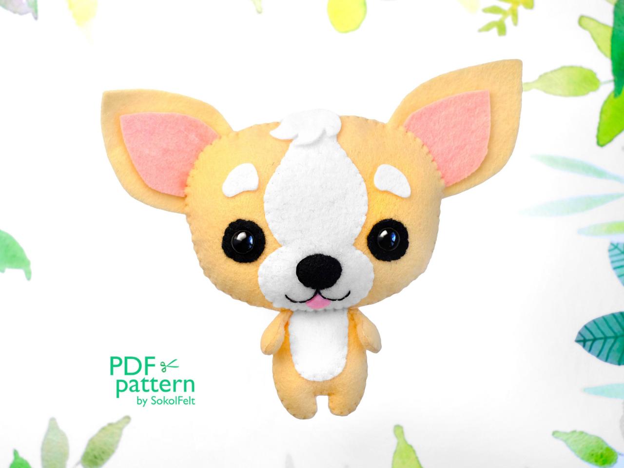Chihuahua puppy felt toy sewing PDF and SVG patterns, Cute dog sewing tutorial, Dog lover gift, Baby crib mobile toy