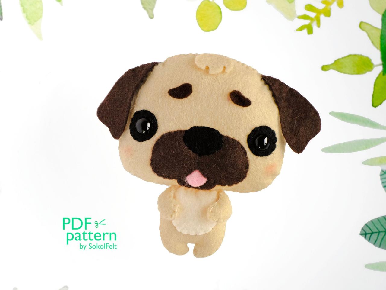 Cute pug felt toy sewing PDF and SVG patterns, Dog sewing tutorial, Puppy toy, Dog lover gift, Baby crib mobile toy
