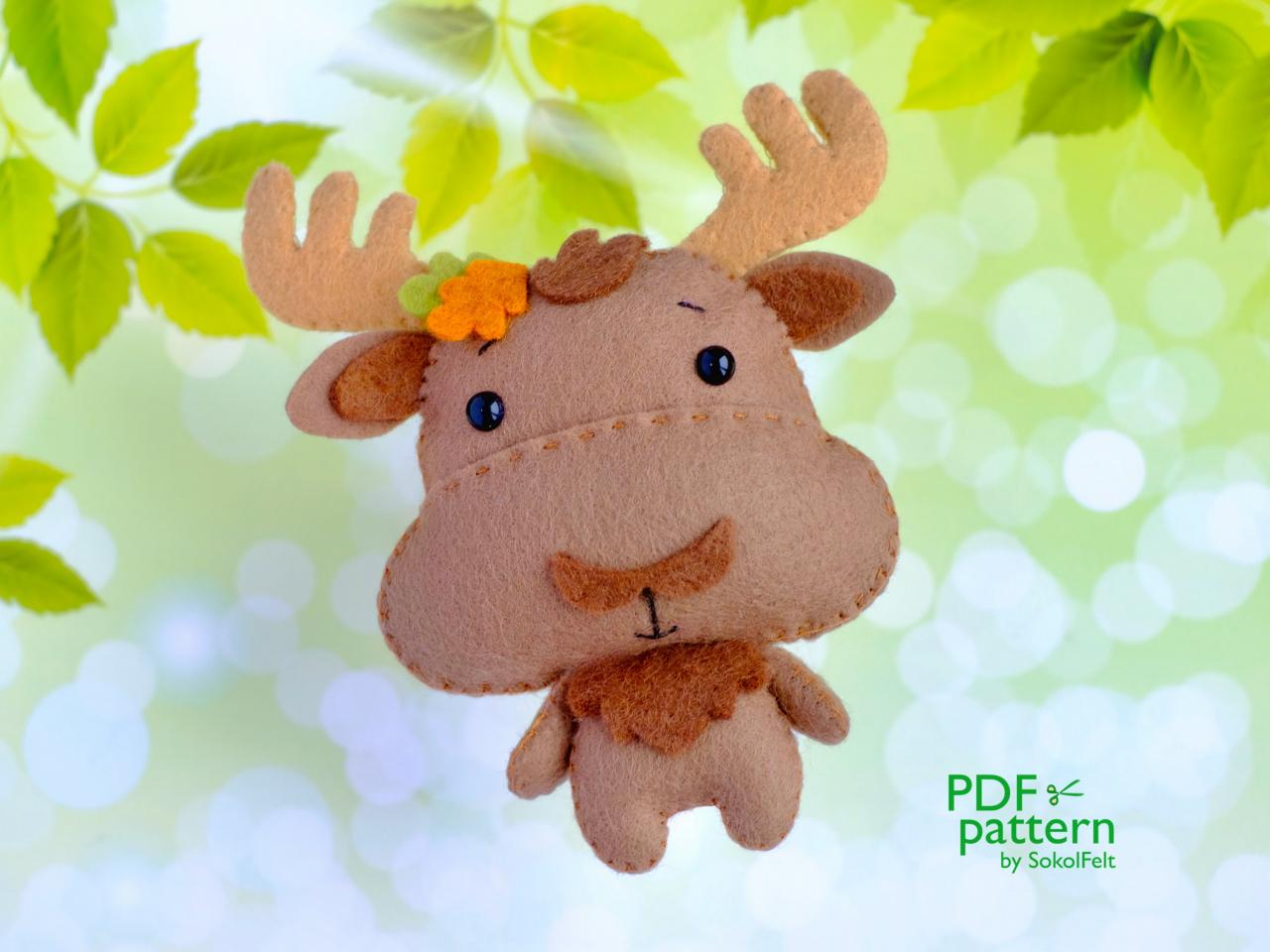 Baby moose felt toy PDF and SVG patterns, Felt woodland baby animal toy sewing tutorial, Baby crib mobile toy, Elk toy