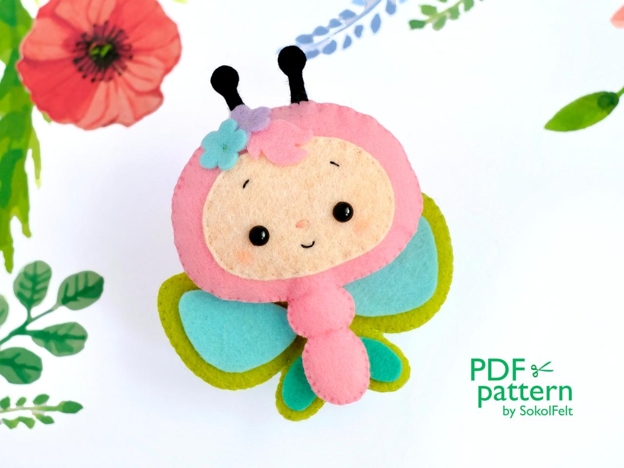 Little butterfly felt toy sewing PDF and SVG patterns, cute bug plush toy, baby crib mobile toy, DIY felt garland