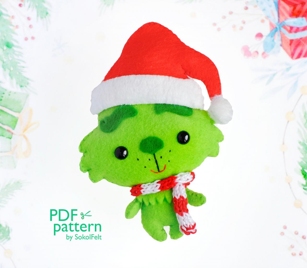 Green Christmas monster felt toy sewing PDF and SVG pattern, Christmas felt toy, Christmas tree plush ornament, baby crib mobile toy