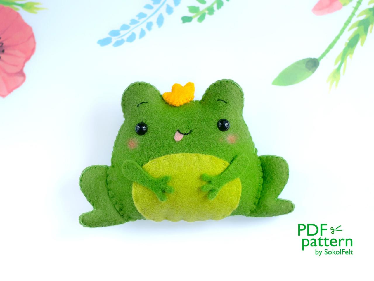 Cute frog felt toy sewing PDF and SVG patterns, The frog princess, baby crib mobile toy
