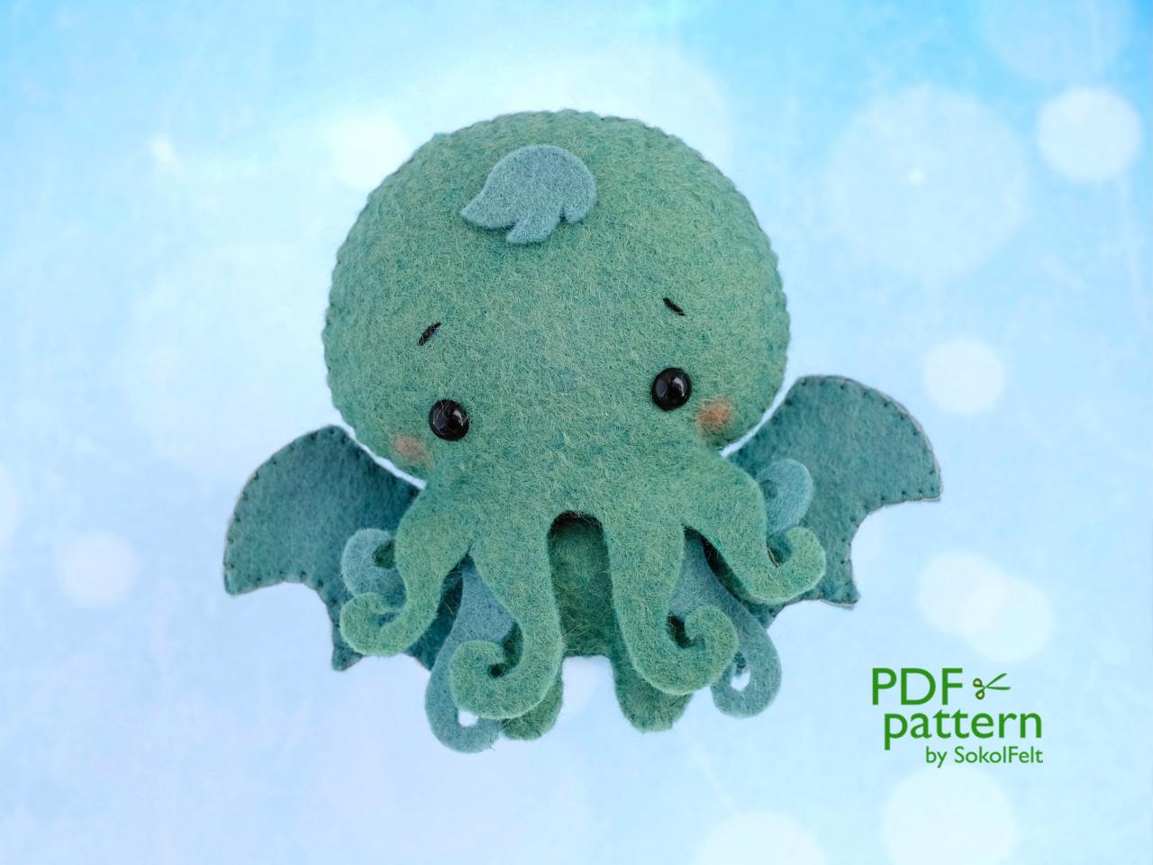 Baby Cthulhu Felt Toy Sewing Pdf And Svg Pattern, The Call Of Cthulhu, Lovecraft, Halloween Toy Pattern, Plush Toy Sewing Tutorial