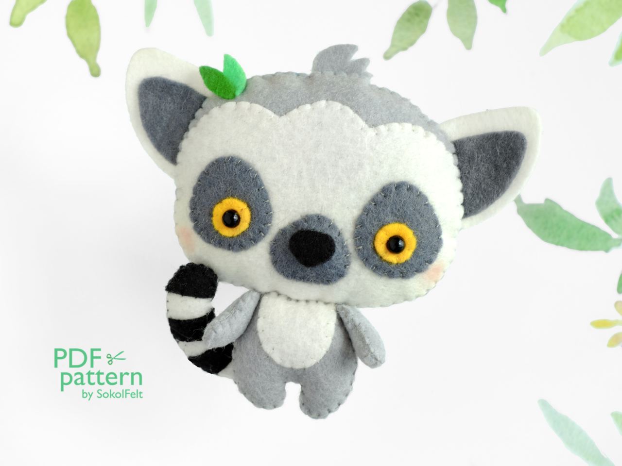 Baby Cat Lemur Felt Toy Pdf And Svg Pattern, Felt Woodland Animal Plush Toy Sewing Tutorial, Baby Crib Mobile Toy