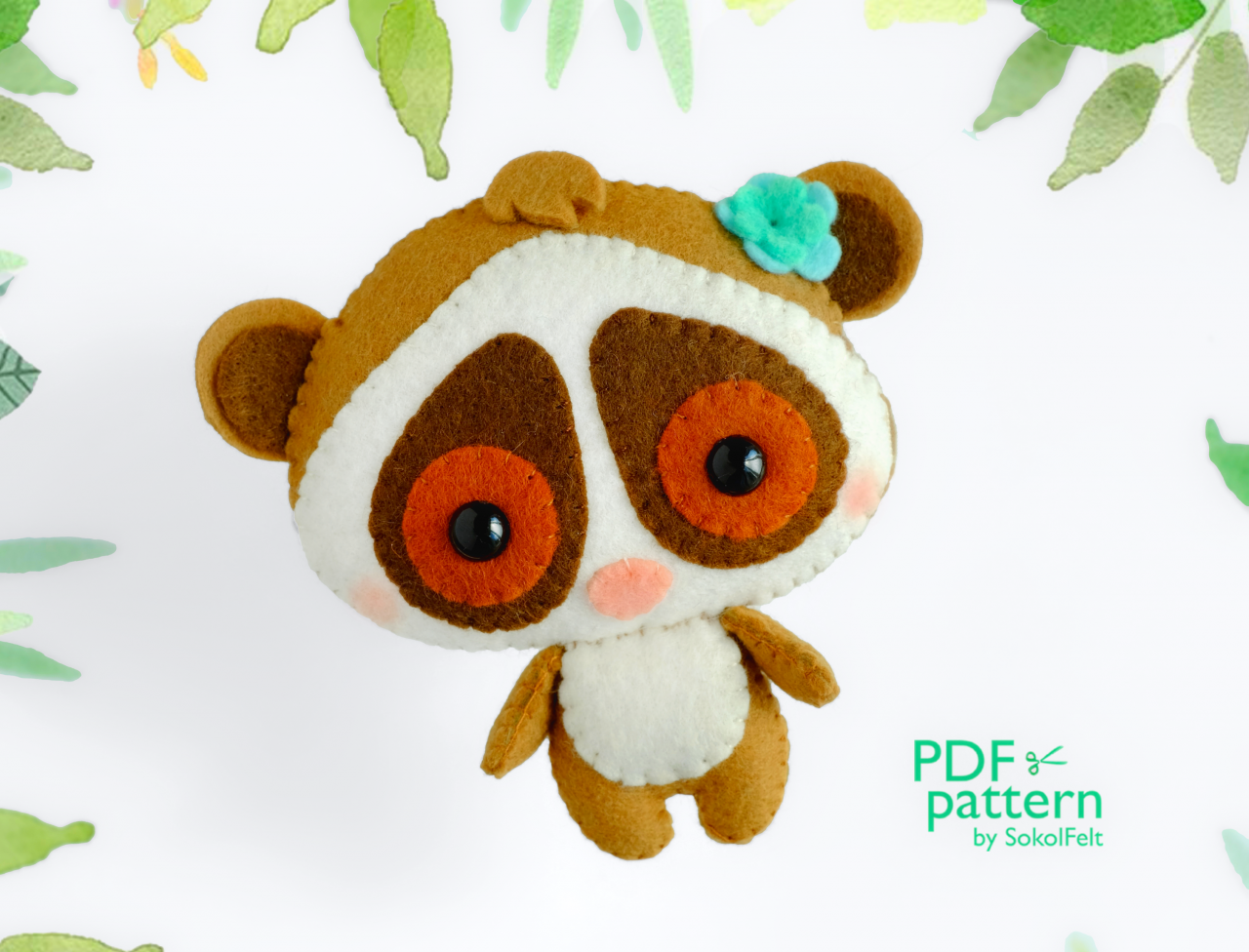 Baby Slow Loris Felt Toy Pdf And Svg Pattern, Cute Lemur, Felt Woodland Animal Plush Toy Sewing Tutorial, Baby Crib Mobile Toy