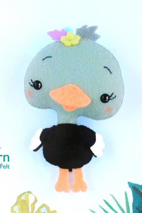 Ostrich toy sewing PDF pattern, Felt bird DIY plush toy, African wild animal, Baby crib mobile toy