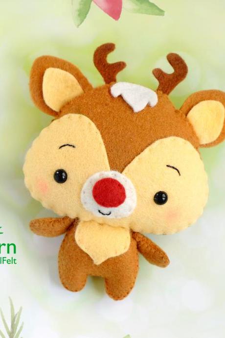 Felt Rudolph Reindeer Pdf Pattern, Santa&amp;amp;#039;s Ninth Reindeer, Felt Christmas Ornament, Woodland Baby Crib Mobile