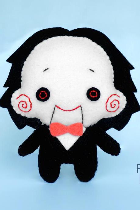 Billy the puppet doll felt toy PDF and SVG patterns, The Saw movie, Easy to make plush toy for Halloween