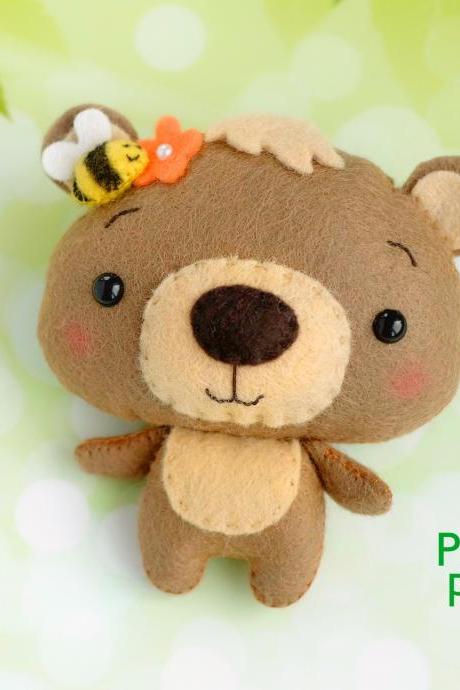 Bear Pdf Pattern, Felt Woodland Animal Cub Toy Sewing Tutorial, Baby Crib Mobile Toy, Teddy Bear Ornament