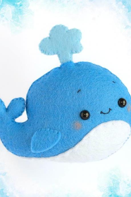 Blue whale toy sewing PDF Pattern, Felt Sea Ocean animal sewing tutorial, Sea Life baby crib mobile toy, Under the Sea nursery decoration