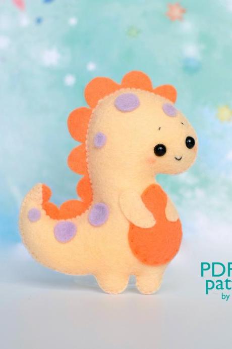 Felt T-rex dinosaur toy sewing PDF Pattern, Cute dinosaur toy sewing tutorial, baby crib mobile toy
