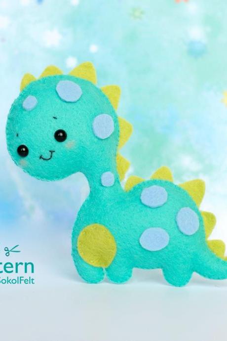 Felt Brontosaurus Dinosaur Sewing Pdf Pattern, Cute Dino Toy Sewing Tutorial, Baby Crib Mobile Toy