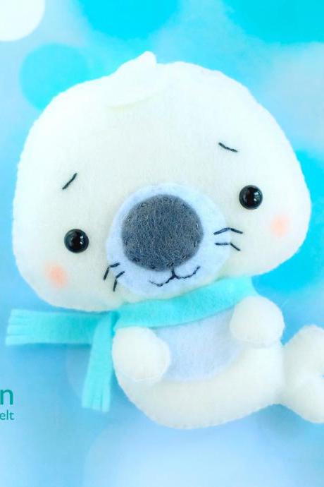 Baby seal toy PDF pattern, Felt arctic animal sewing digital tutorial, baby crib mobile plush toy
