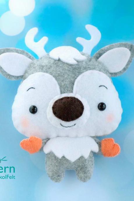 Reindeer toy PDF pattern, Felt polar animal sewing digital tutorial, baby crib mobile plush toy