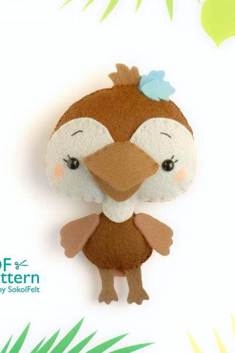 Felt Emu toy sewing PDF pattern, Australian cute animal, Aussie bird, Baby crib mobile toy