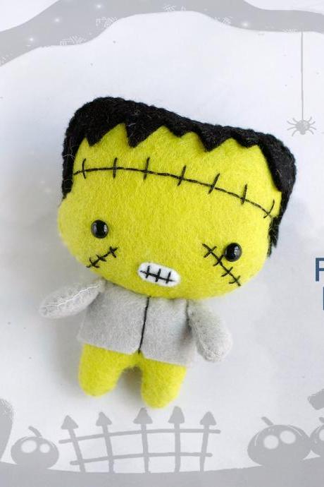 Felt Frankenstein toy sewing PDF pattern, Easy to make Halloween toy, Felt monster ornament, DIY halloween toy, Baby first Halloween