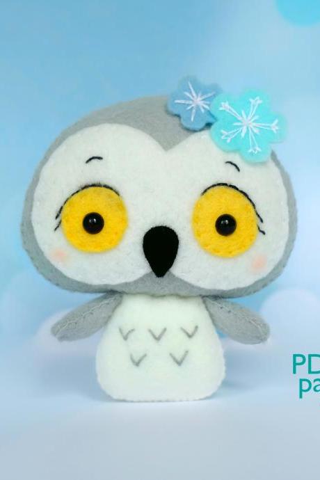 Polar owl toy PDF pattern, Felt Arctic snowy owl sewing digital tutorial, baby crib mobile plush toy
