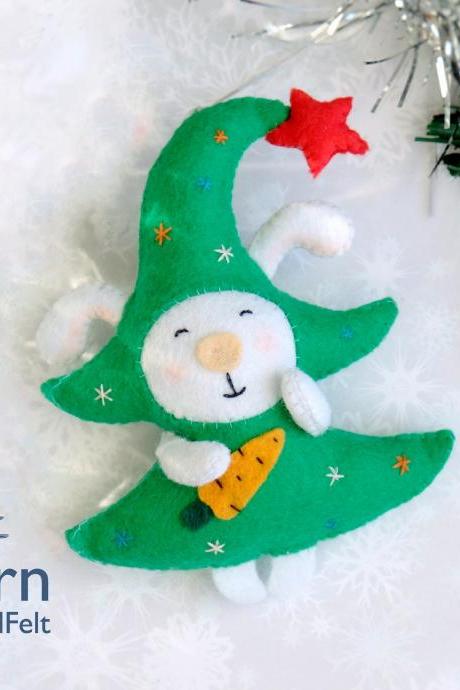 Felt Christmas Bunny Toy Sewing Pdf Pattern, Rabbit Ornament, Christmas Woodland Animal, Felt Christmas Tree, Baby First Christmas Toy