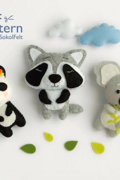 Felt Woodland Animal Toys Sewing Pdf Pattern, Felt Animal Ornaments Set, Toy Patterns For Baby Crib Mobile, Digital Tutorials