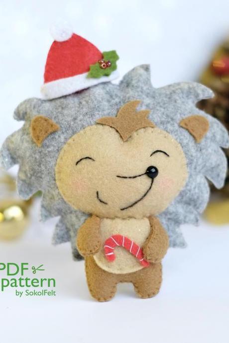 Felt hedgehog toy sewing PDF pattern, felt woodland animal pattern, Felt Christmas animal digital tutorial, DIY Hedgehog pattern