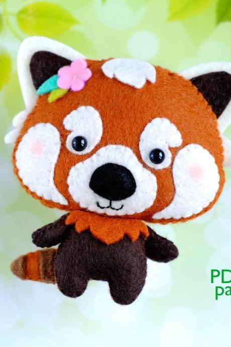 Red Panda felt toy PDF and SVG pattern, 2 patterns in 1, Felt woodland animal plush toy sewing tutorial, baby crib mobile toy