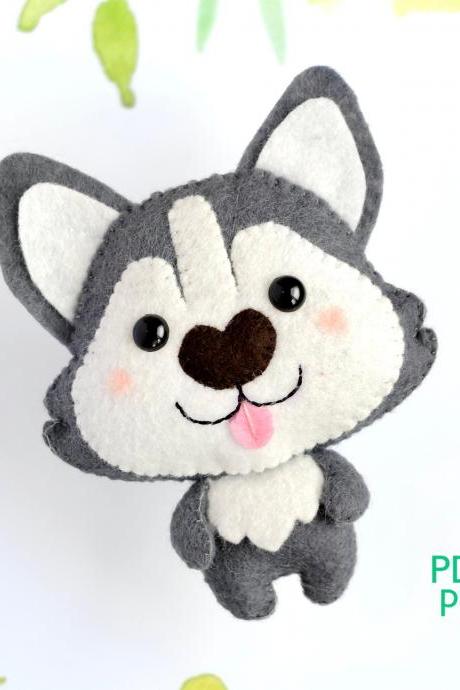 Husky felt toy sewing PDF and SVG patterns, Cute dog sewing tutorial, Dog lover gift, Baby crib mobile toy