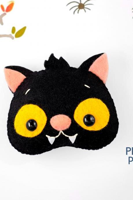 Black cat felt toy PDF and SVG patterns, Halloween ornament, Halloween garland, Felt baby mobile toy