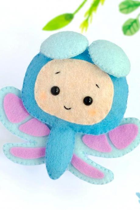 Little dragonfly felt toy sewing PDF and SVG patterns, cute bug plush toy, baby crib mobile toy, DIY felt garland