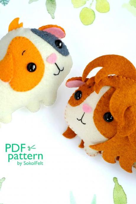 Guinea pigs felt toy sewing PDF and SVG patterns, Silkie guinea pig, Shelties, Felt pet toy, Baby crib mobile toy