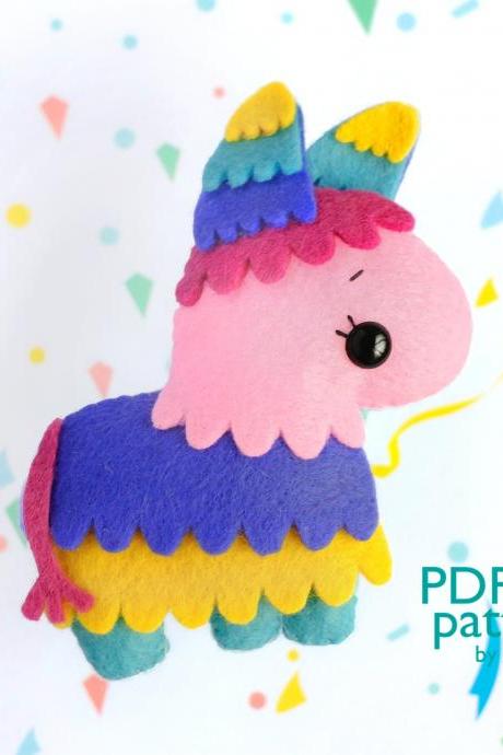 Cute Pinata felt toy sewing PDF and SVG patterns, Llama toy, Birthday gift, Plush name garland