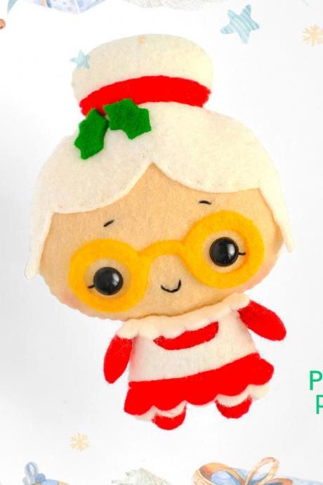 Mrs. Claus felt toy sewing PDF and SVG pattern, Mrs. Santa Claus, Christmas tree plush ornament, baby crib mobile toy
